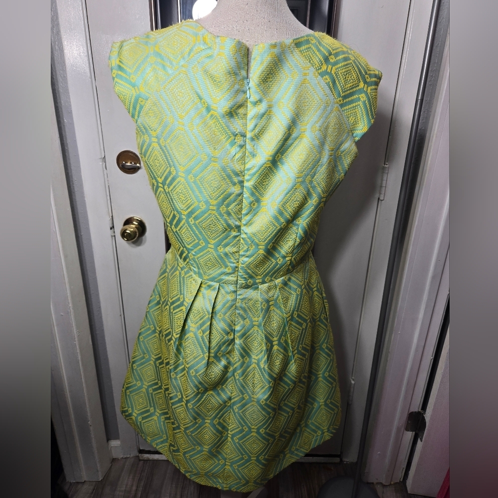 Annabella Fit And Flare Dress Sz Large Green/blue - Picture 2 of 9